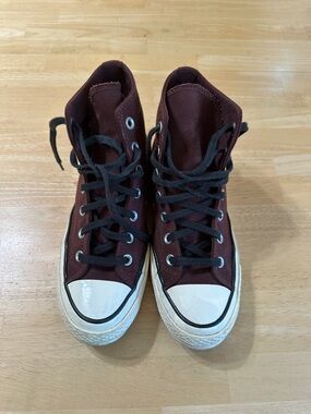 Burgundy High-Top Canvas Sneaker with Black Laces